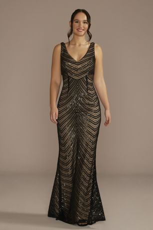 Picture of Patterned Sequin Mermaid Dress with Cutouts