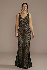 Galina Signature Patterned Sequin Mermaid Dress with Cutouts