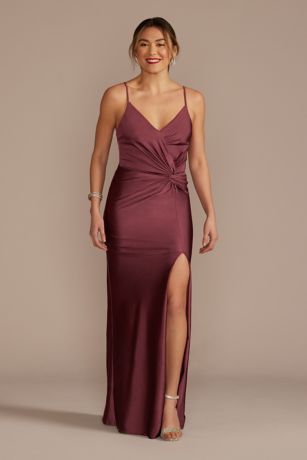 Picture of Twist Front Stretch Satin Sheath Dress with Slit