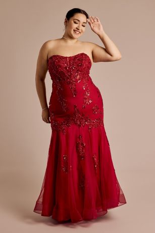 Picture of Strapless Tulle Lace Applique Mermaid Dress