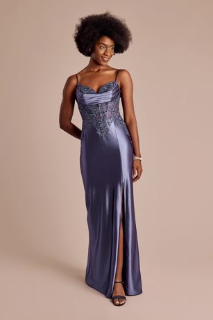 Picture of Sculpting Satin Illusion Applique Sheath Dress