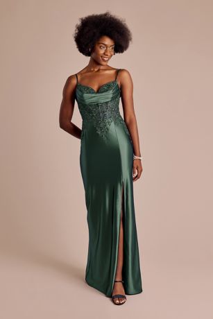 Picture of Sculpting Satin Illusion Applique Sheath Dress