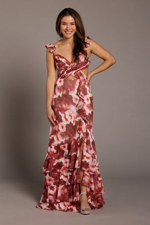 Picture of Floral Print Chiffon Tiered Skirt A-Line Dress