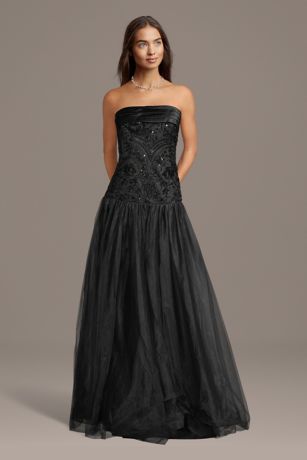 Picture of Strapless Beaded Drop Waist Ball Gown