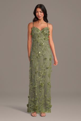 Picture of Sheath Dress with 3D Flowers and Lace-Up Back