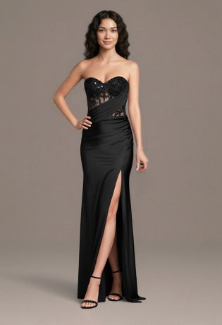 Picture of Stretch Satin Draped Sheath Dress with Sequins