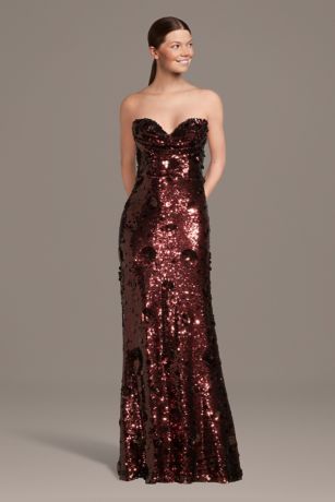 Picture of Strapless Floral Sequin Sheath Dress