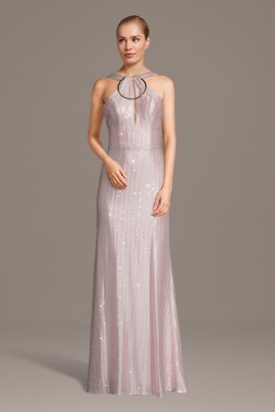 Picture of Metallic High-Neck Sheath Dress with Keyhole