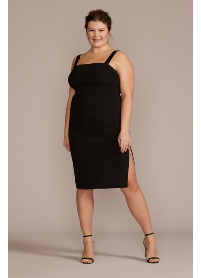 Plus Size Square Neck Stretch Crepe Midi Dress - Radiate timeless beauty in this fitted plus size