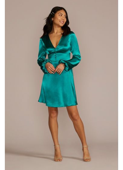 Long Sleeve Charmeuse Mini A-Line Dress - Alluring details make this mini dress one to