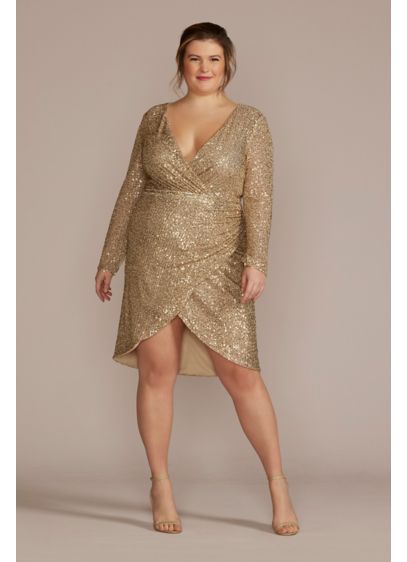 Plus Size Long Sleeve Sequin Wrap Style Dress - Perfect for every and any occasion, this long-sleeve