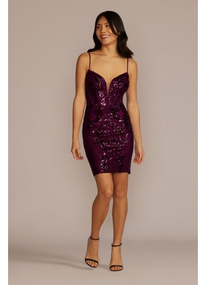 Short Allover Sequin Illusion Plunge - Short and undeniably sexy, this glistening number features