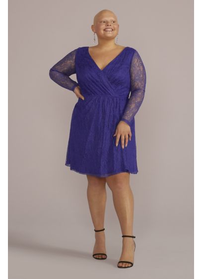 Plus Lace A-Line with Long Illusion Sleeves - On this classic plus size A-line dress, long
