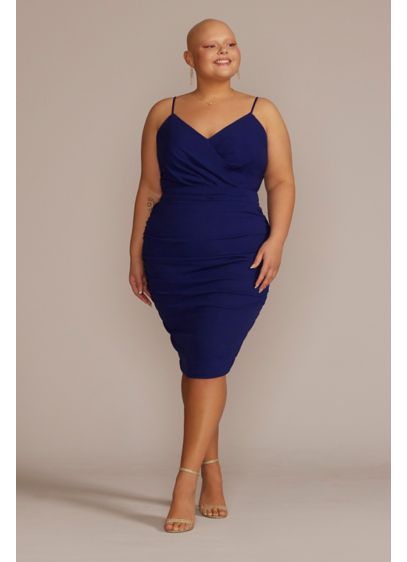 Plus Size Crepe Ruched Spaghetti Strap Midi Dress - An effortless silhouette meets its match with stretchy