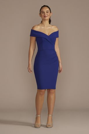 Picture of Short Crepe Off-the-Shoulder Draped Sheath Dress