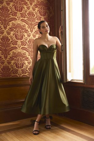 Picture of Corset Bodice Satin A-Line Midi Dress