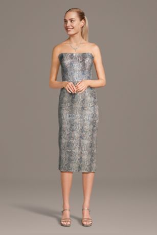 Picture of Sculpted Snakeskin Sequin Midi Sheath Dress