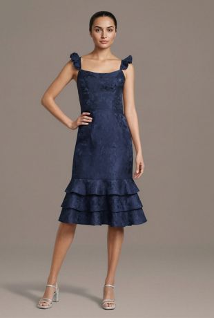 Picture of Ruffle Strap Brocade Midi Dress with Flounce Hem