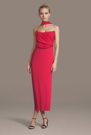 Picture of Chiffon Sheath Dress with Pleated Bodice and Scarf