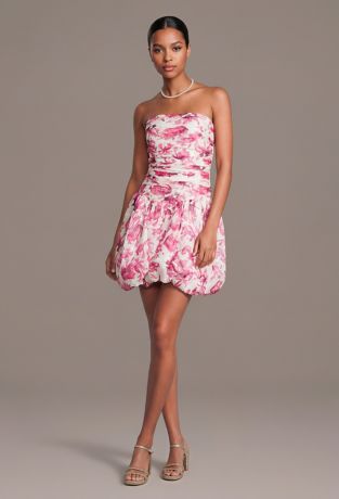 Picture of Strapless Floral Print Bubble Hem Mini Dress