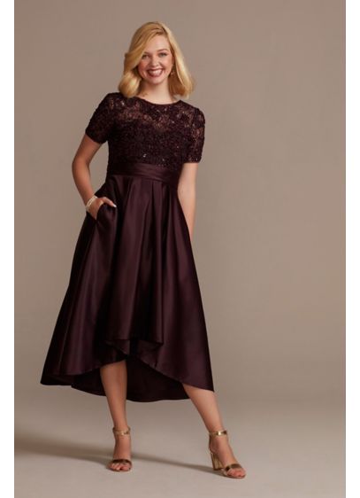 High Low Ballgown Elbow Sleeves Cocktail and Party Dress - Oleg Cassini