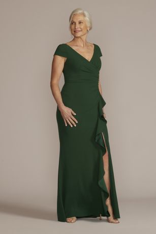 Picture of Short Sleeve Crepe Gown with Ruffled Skirt