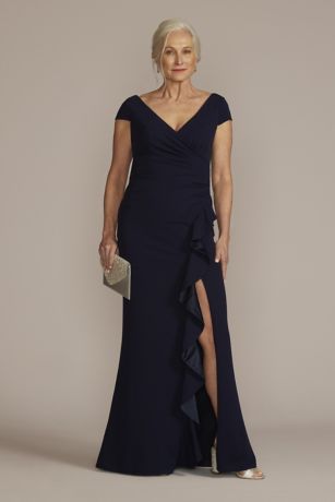 Picture of Short Sleeve Crepe Gown with Ruffled Skirt