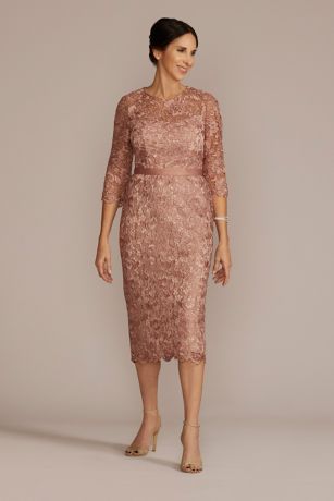 Picture of Three-Quarter Lace Dress with Satin Waistband