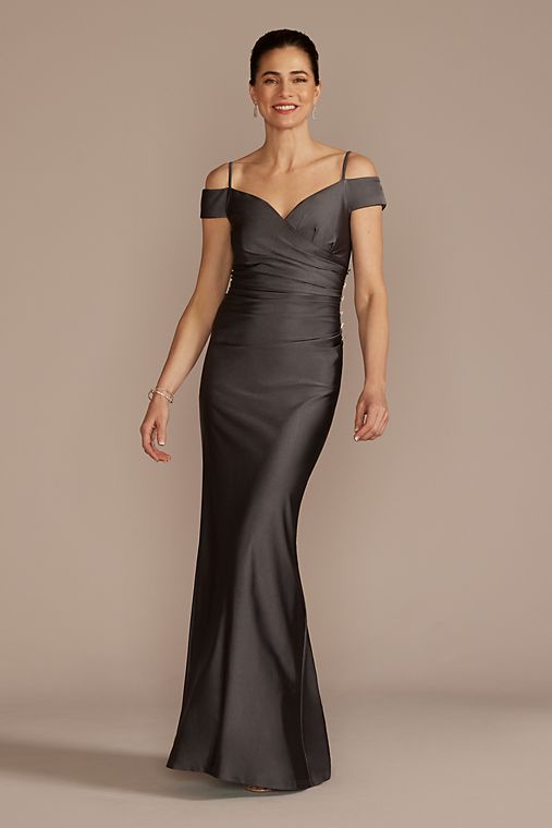 Oleg Cassini Off-the-Shoulder Ruched Sheath with Buttons