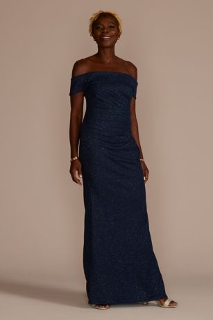 Picture of Off-the-Shoulder Draped Glitter Knit Sheath