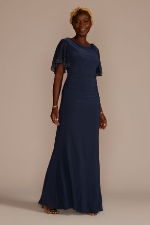 Picture of Embellished Short Sleeve Cowl Neck Jersey Sheath