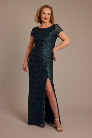 Picture of Scoop Neck Gathered Lace Sheath Dress with Slit