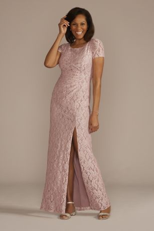 Picture of Scoop Neck Gathered Lace Sheath Dress with Slit