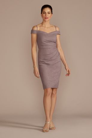Oleg Cassini Short Off-the-Shoulder Glitter Knit Sheath