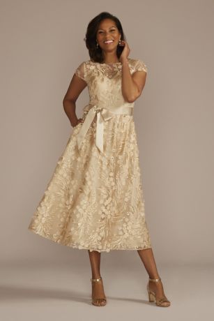 Picture of Short Sleeve A-Line Dress with 3D Flowers and Sash