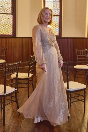 Picture of Metallic Long-Sleeve Knotted A-Line Dress