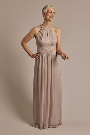 Picture of Metallic A-Line Dress with Jeweled Neckline