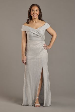 Picture of Metallic Knit Off-the-Shoulder Dress with Slit