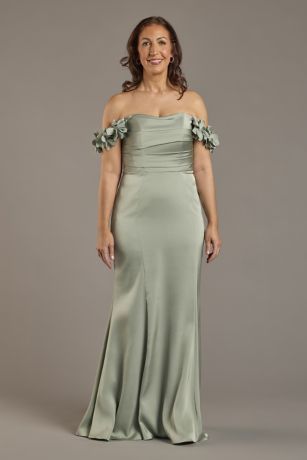 Picture of Rosette Off-the-Shoulder Matte Satin Dress
