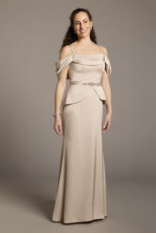 Picture of Off-the-Shoulder Matte Satin Belted Peplum Dress