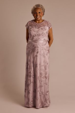 Picture of Plus Illusion Short Sleeve Embroidered Sheath