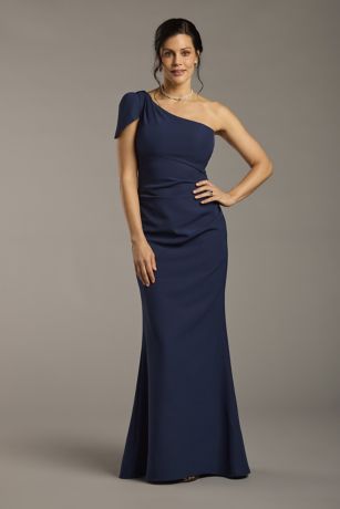 Picture of One-Shoulder Draped Crepe Sheath Dress