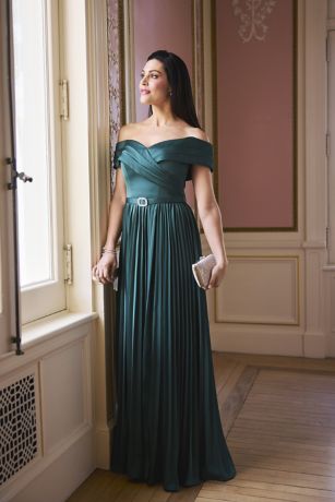 Picture of Pleated Matte Satin Off-the-Shoulder A-Line Dress