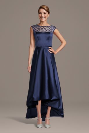 Picture of High-Low Sequin Latice Satin Tea-Length Dress