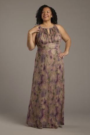 Picture of Metallic Floral Print Keyhole A-Line Dress