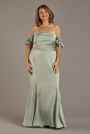Picture of Matte Satin Rosette Off-the-Shoulder A-Line Dress