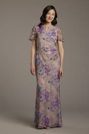Picture of Floral Print Flutter Sleeve Sheath Dress