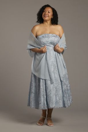 Picture of Strapless Floral Tea-Length Dress with Wrap