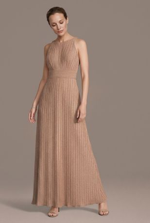 Picture of High Neck Pleated Metallic A-Line Dress