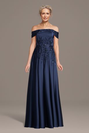 Picture of Off-the-Shoulder Satin A-Line Dress with Appliques